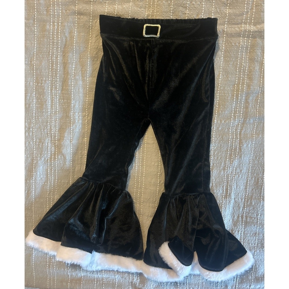 Toddler Willow & Wyatt Boutique Black Velvet Christmas Bell Bottom Pants 4T